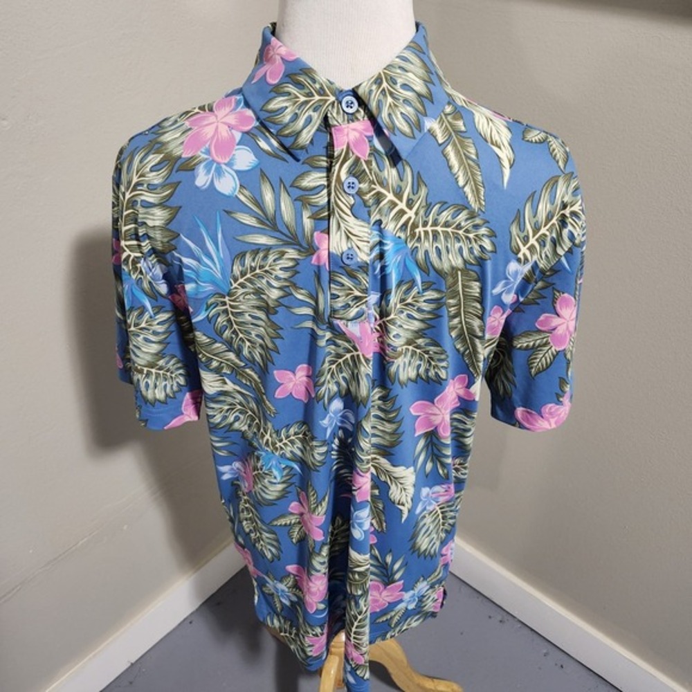 Birdie Bound Performance Stretch Golf Shirt Tropical Floral Print Size Small